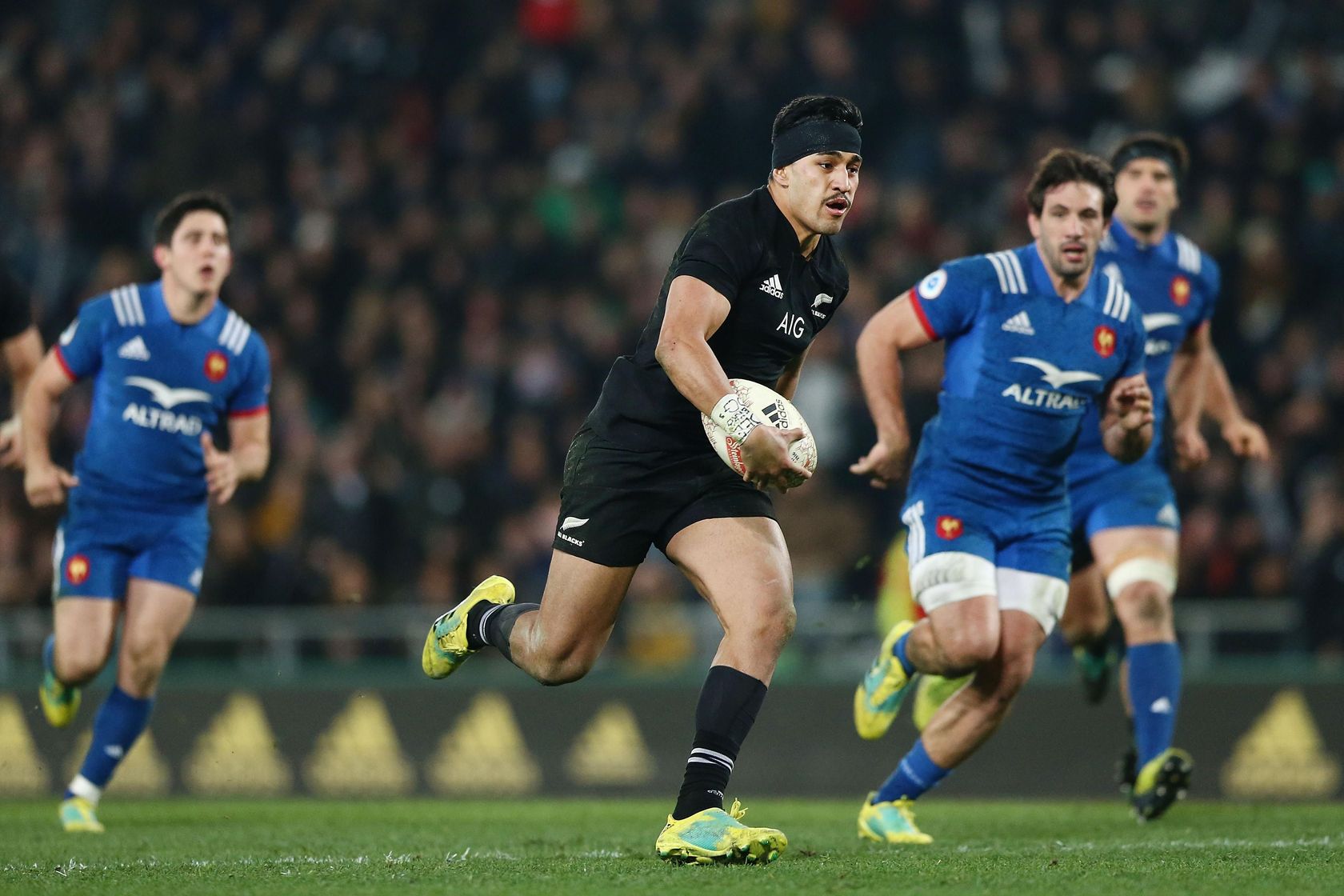 Rieko Ioane makes a break against France in Dunedin