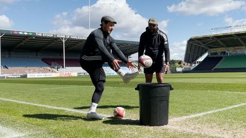 Ugo Monye and Danny Care face off in a rugby-golf challenge