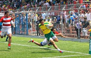 Photo of a try bring scored for Brazil in their Rugby World Cup 2015 qualifier against Paraguay