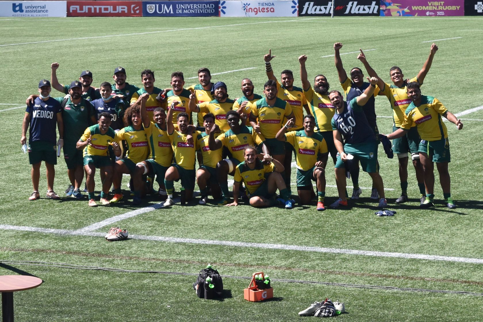 Brazil A celebrate their win against the USA Select XV in the World Rugby Americas Pacific Challenge 2021