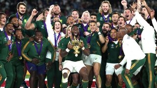 Slow mo of South Africa lifting the Webb Ellis Cup