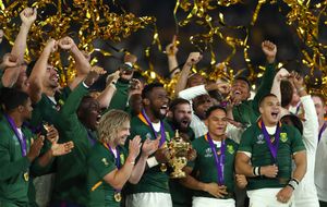 Photo of South Africa lifting the Webb Ellis Cup at the Rugby World Cup 2019 Final