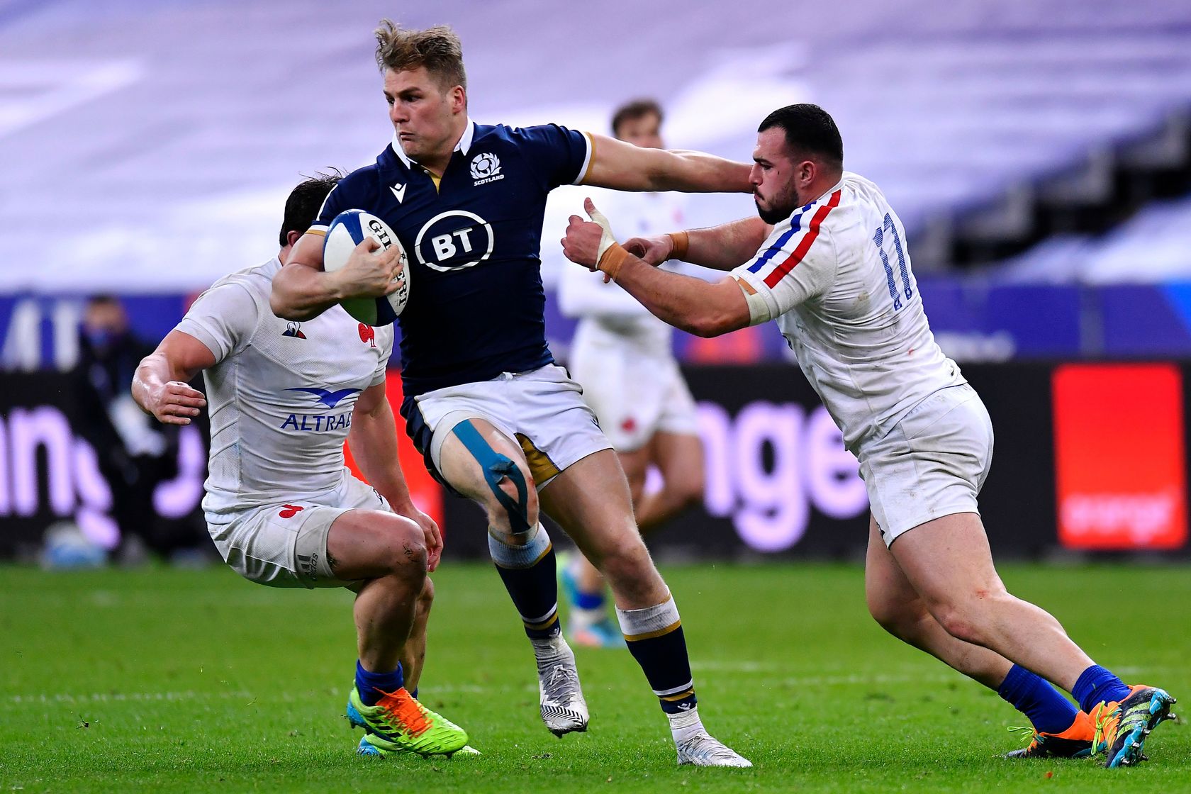 Photo of Scotland's Duhan van der Merwe running with the ball against Scotland in Six Nations 2021